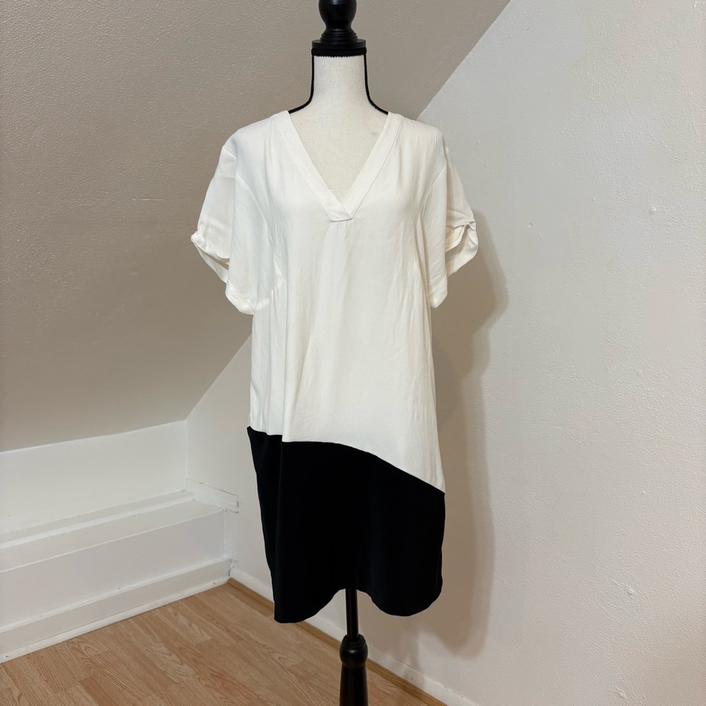 Zara Minimalist Clean Girl Old Money Basic White and Black V-Neck Dress Beachy